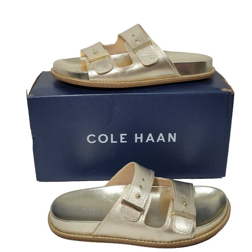 Cole Haan Marisol Footbed Sandals Womens Size 6‎ Adjustable Double Banded Gold